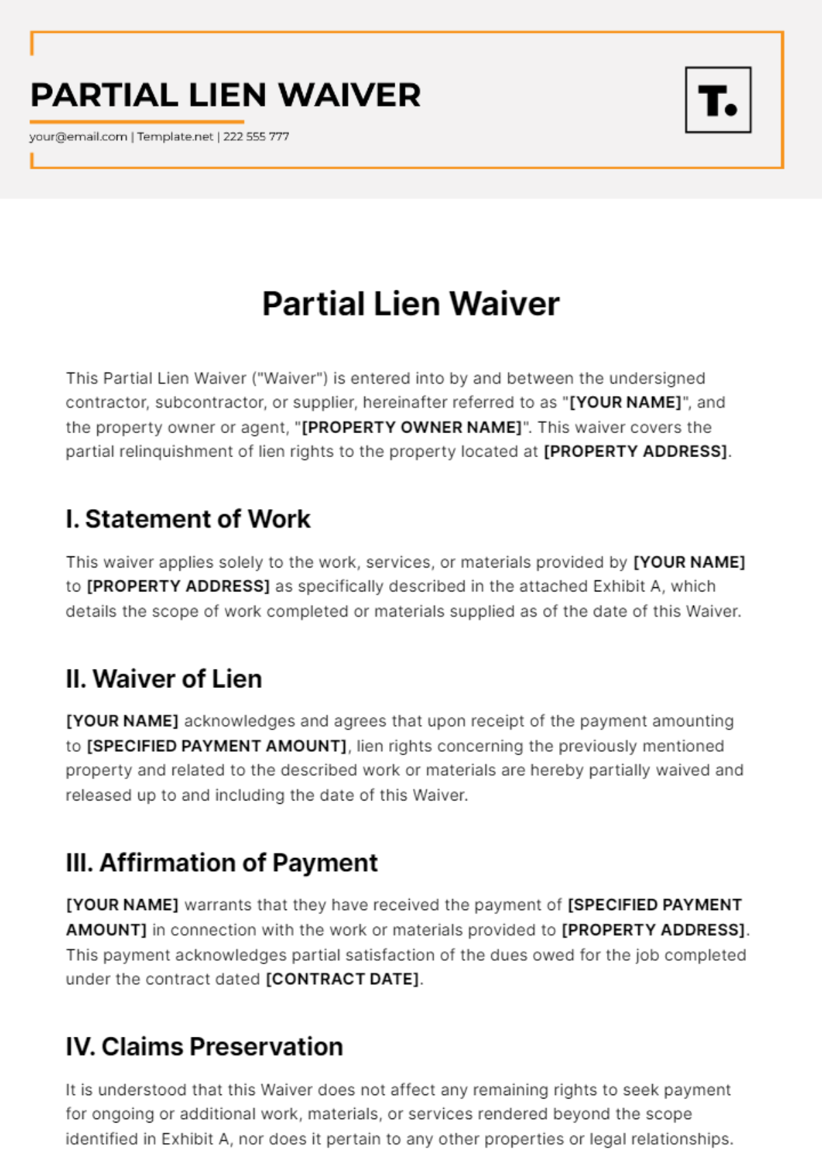 Free Partial Lien Waiver Template