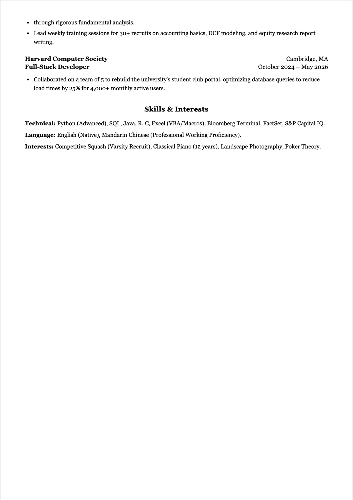 Free Harvard Student ATS CV Template, AI CV Builder