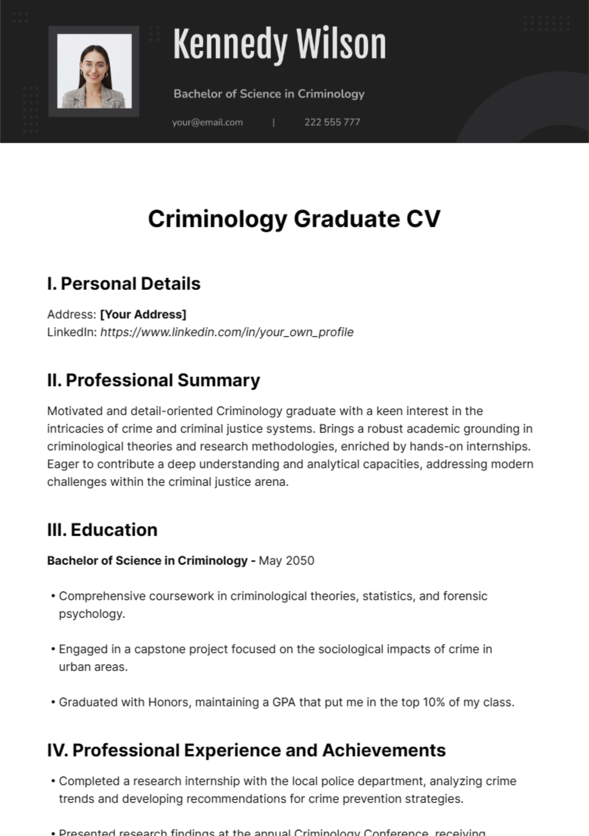 Criminology Graduate CV Template