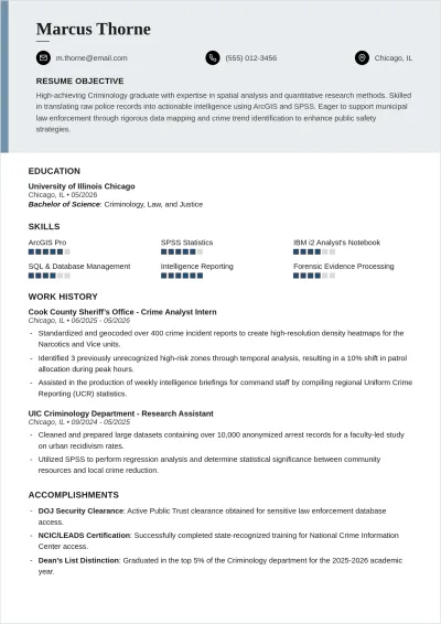 Free Criminology Graduate ATS CV Template, AI CV Builder