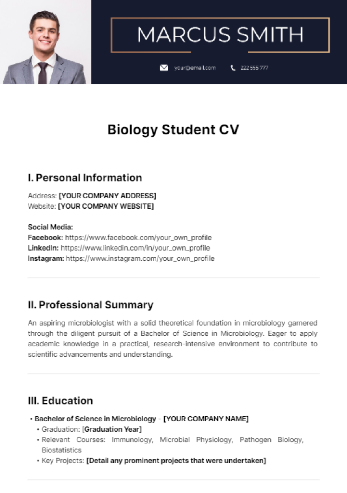Biology Student CV Template