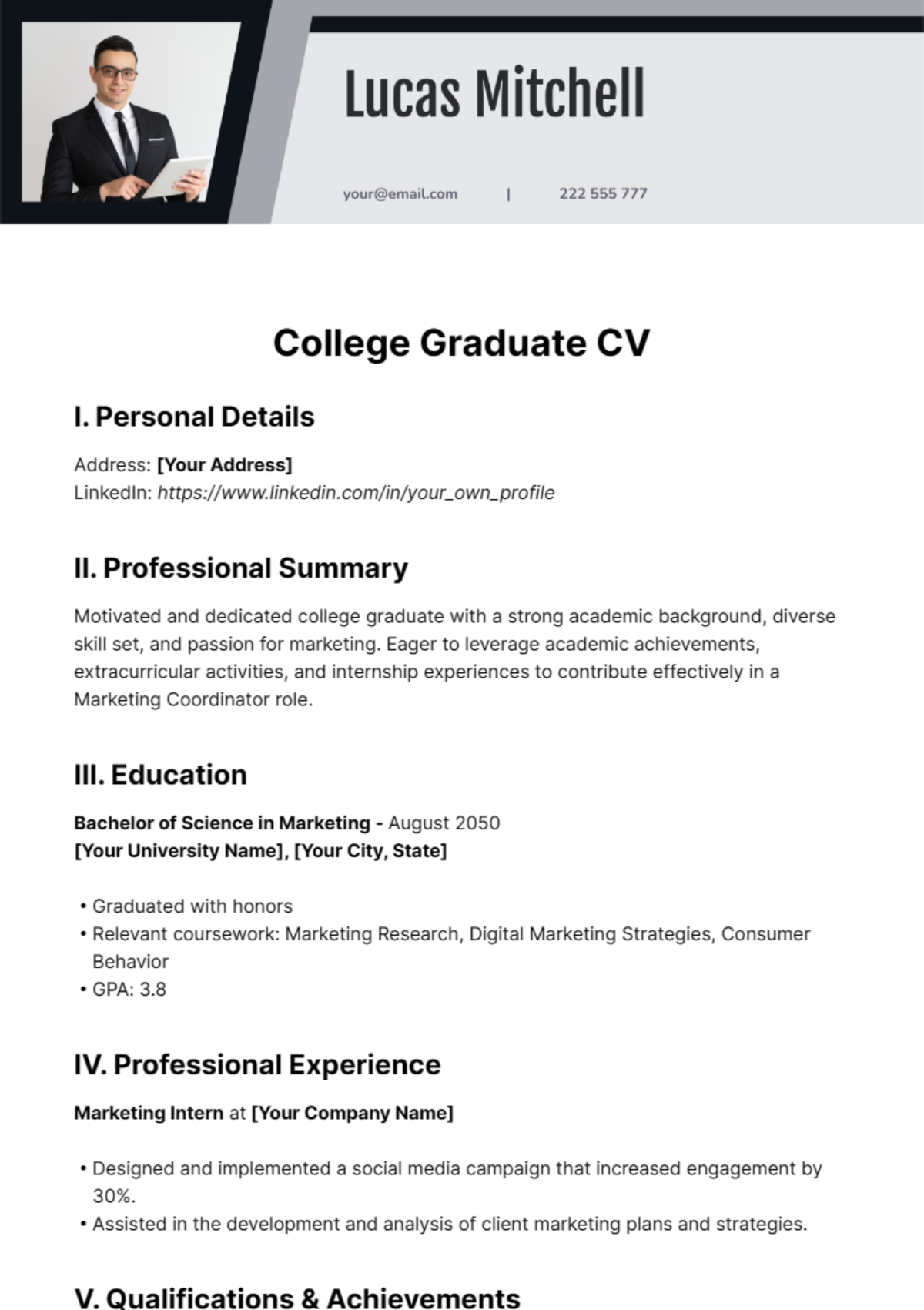 College Graduate CV Template