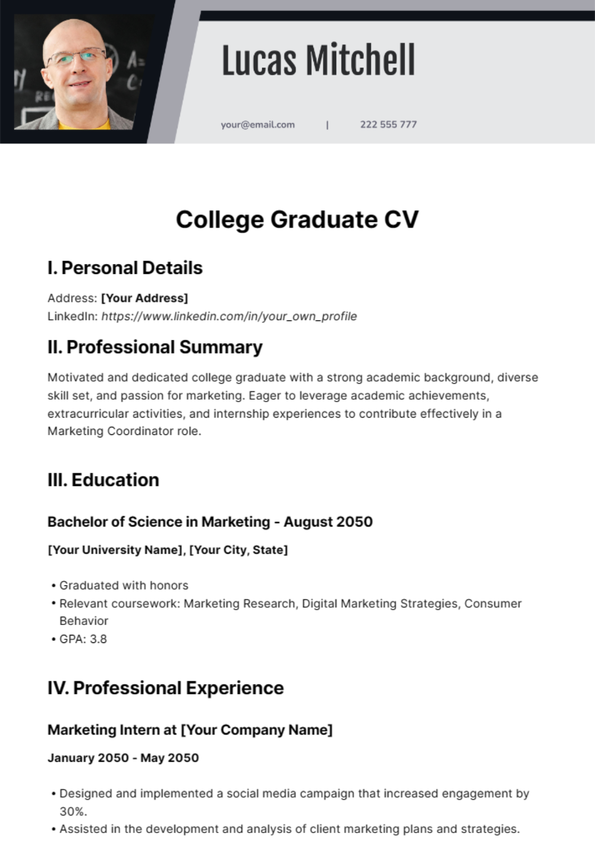 Free College Graduate CV Template