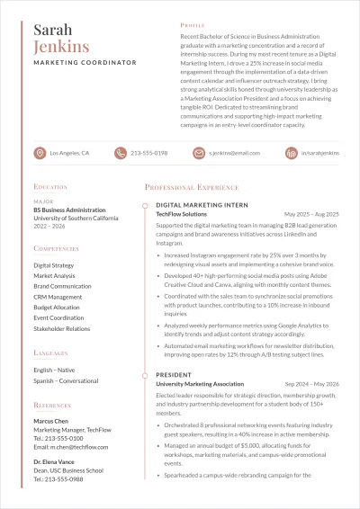 Free College Graduate ATS CV Template, AI CV Builder