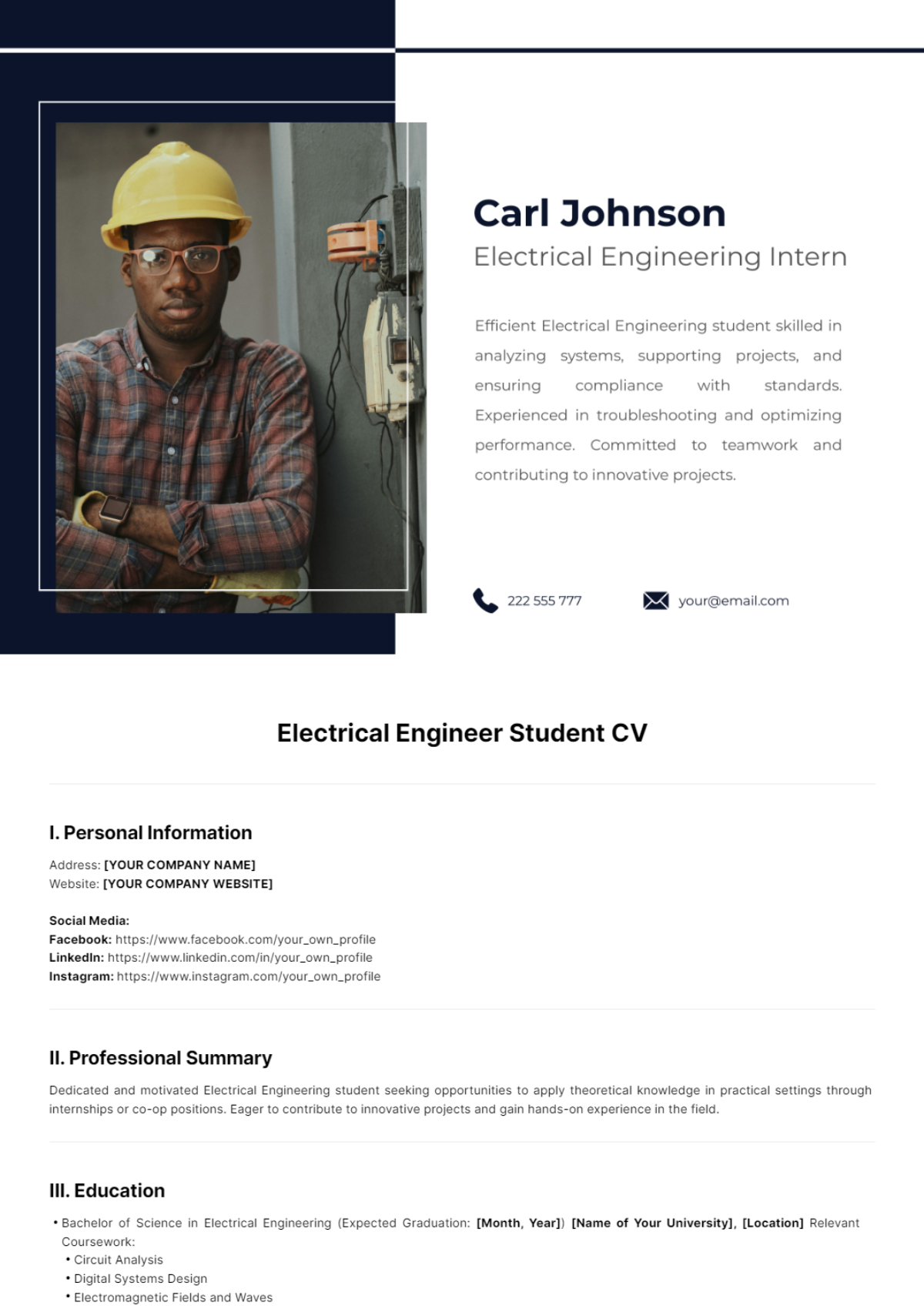 Free Electrical Engineer Student CV Template