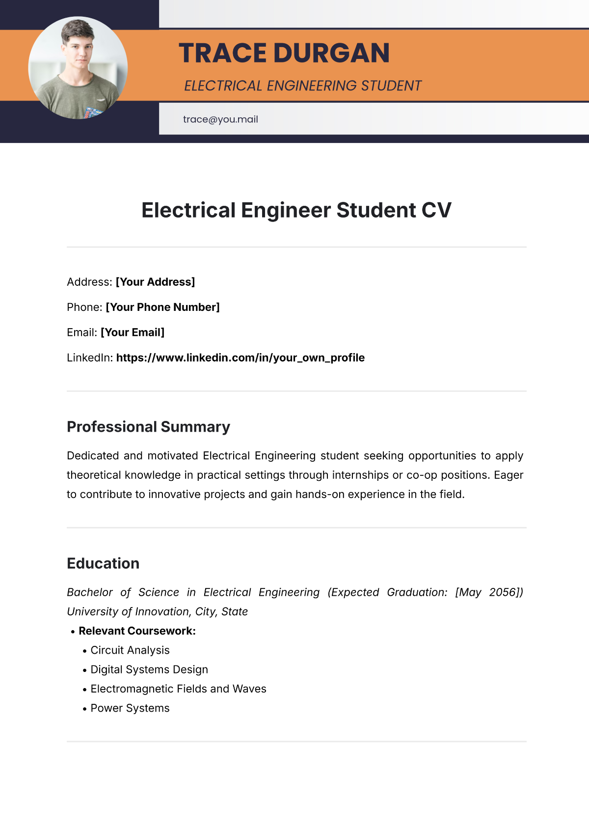 Free Electrical Engineer Student CV Template