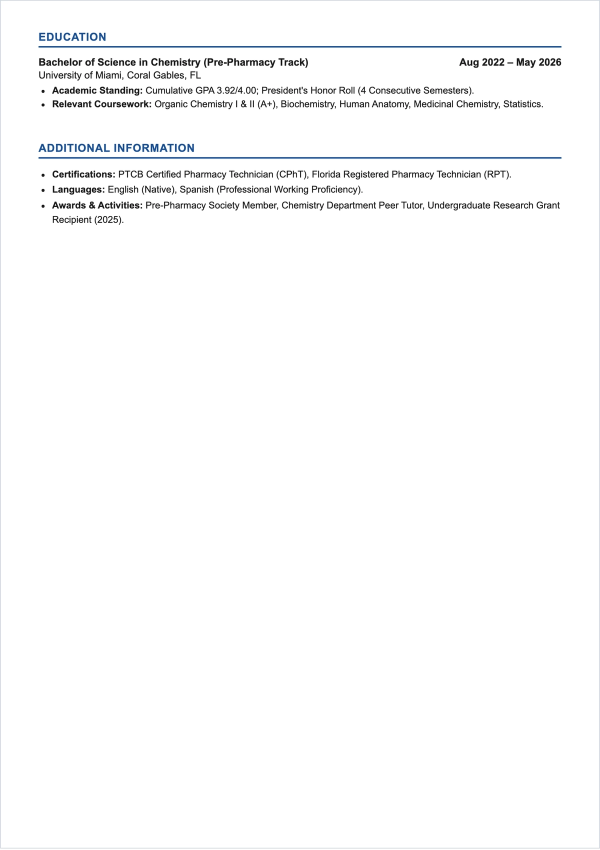 Free Pharmacy School ATS CV Template, AI CV Builder