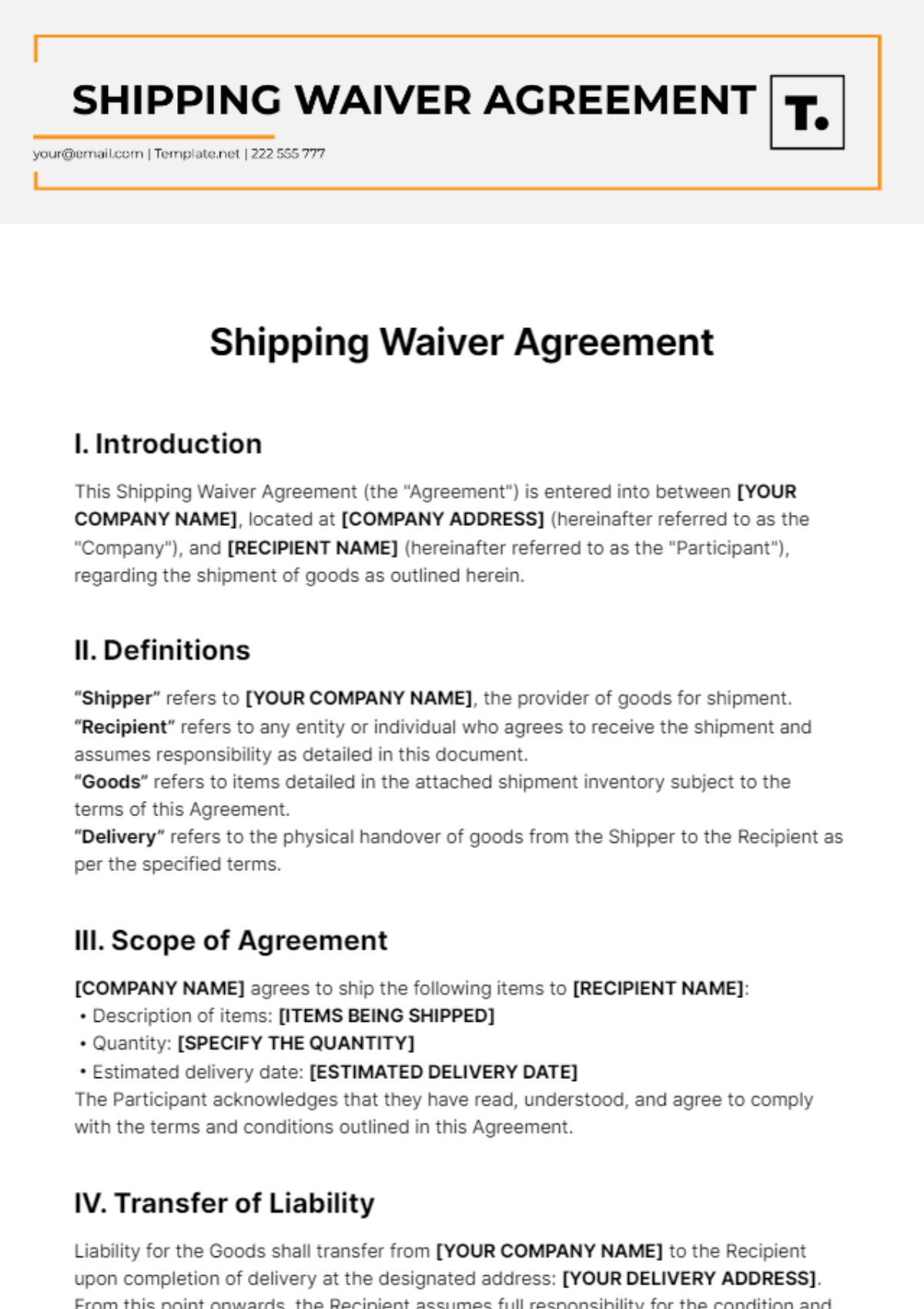 Free Shipping Waiver Template