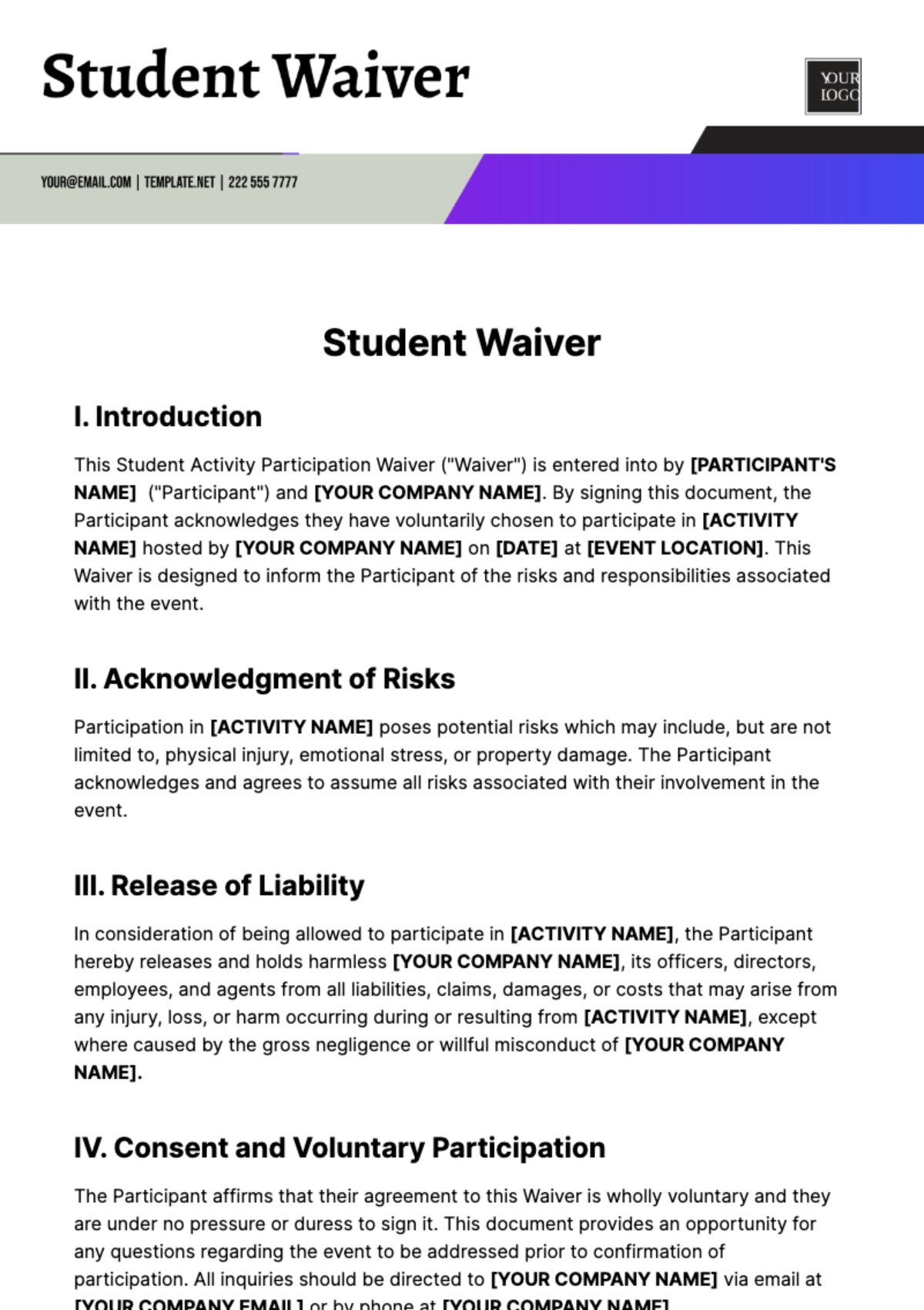 Student Waiver Template - Edit Online & Download