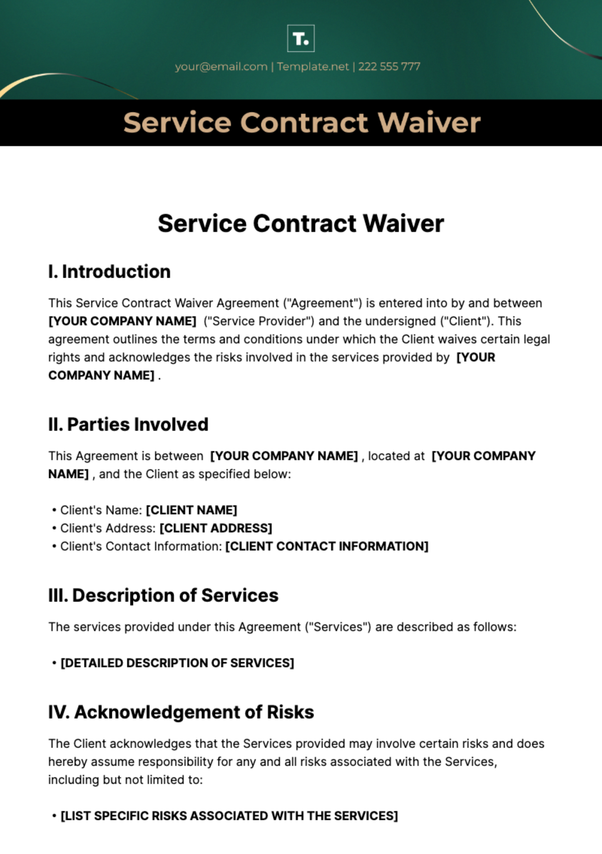 Free Service Contract Waiver Templates