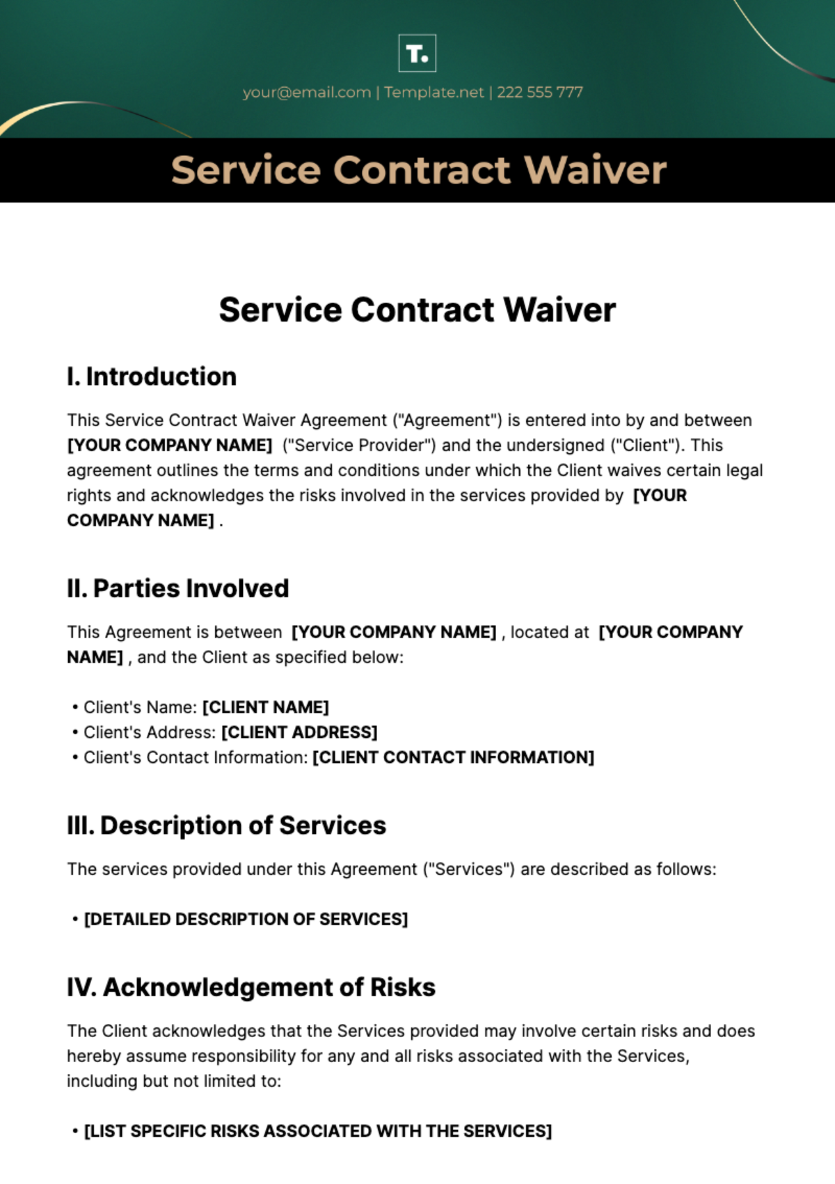 Service Contract Waiver Templates - Edit Online & Download