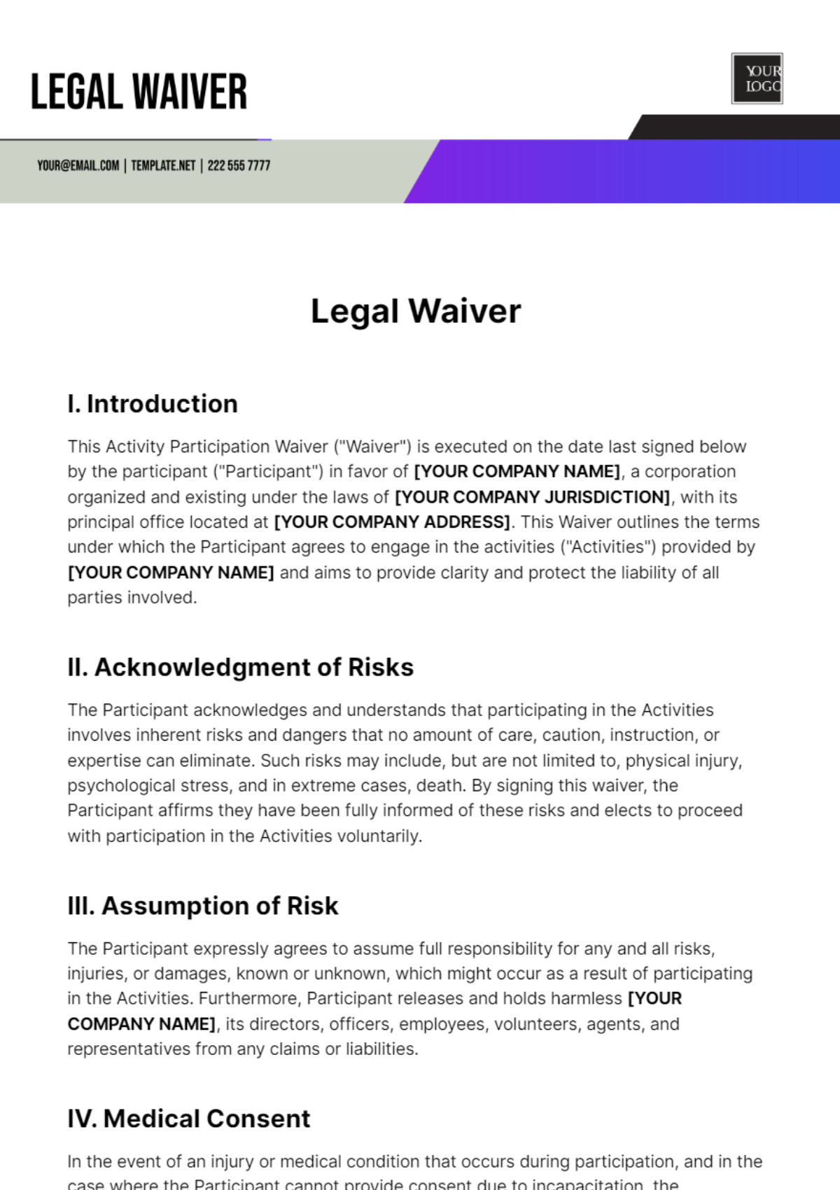Free Legal Waiver Template