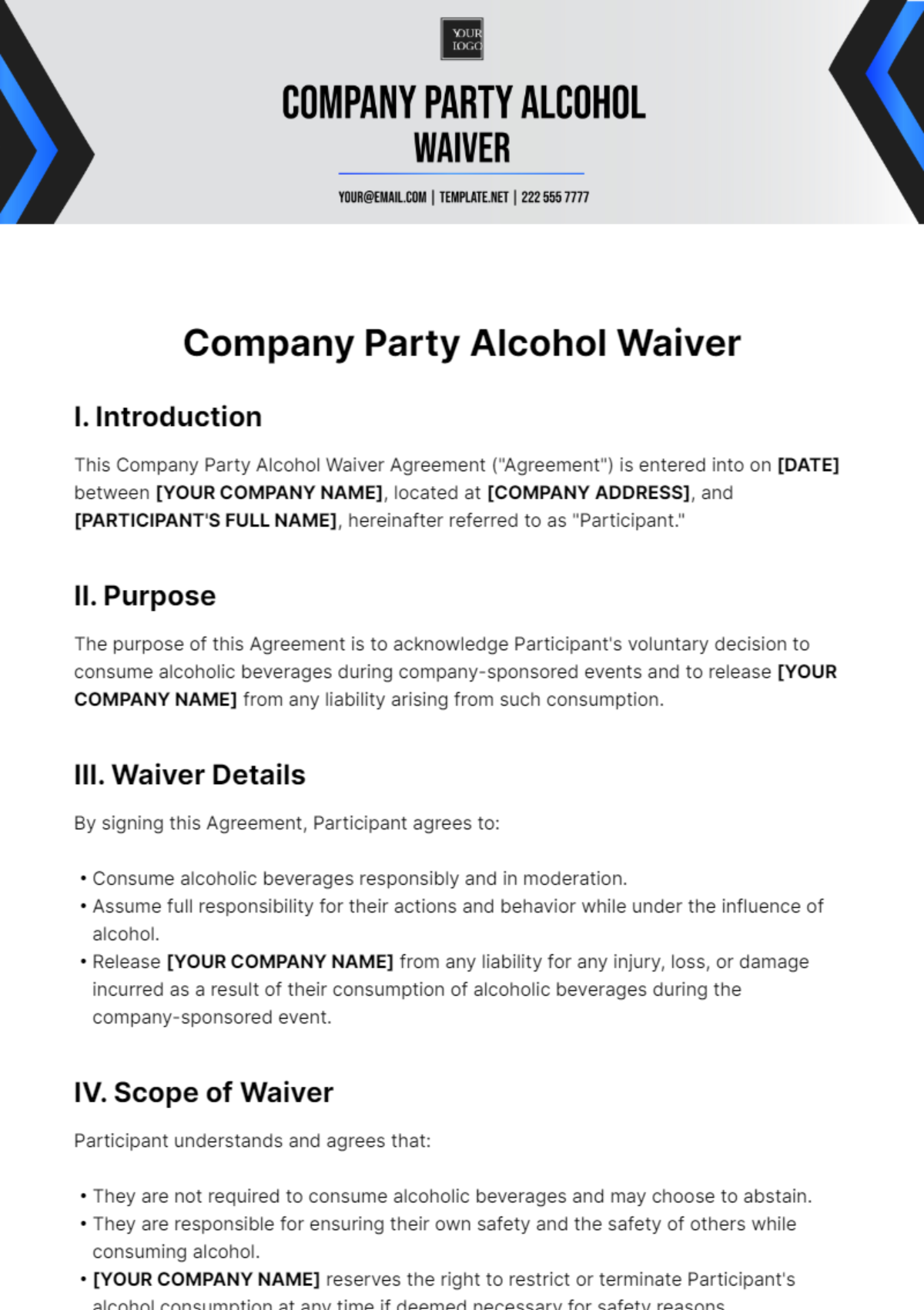 Company Party Alcohol Waiver Template - Edit Online & Download