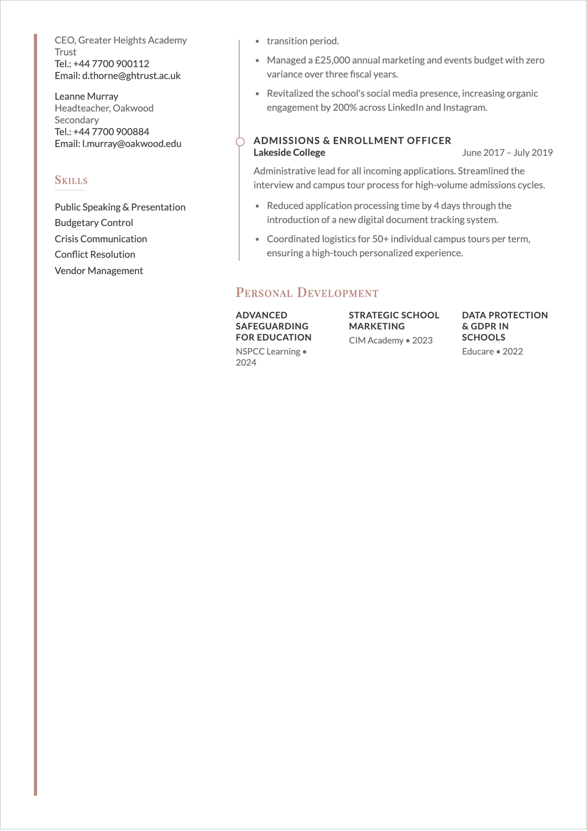 Free School Engagement Officer ATS CV Template, AI CV Builder