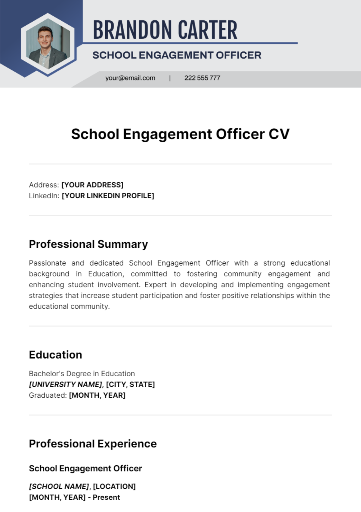 School Engagement Officer CV Template | Template.net