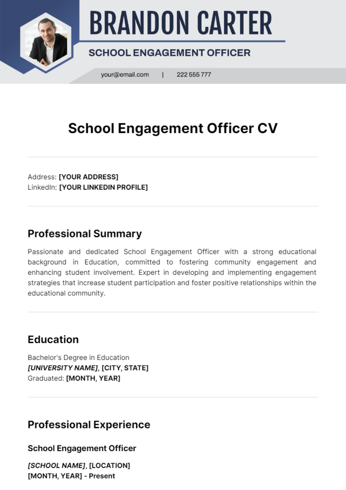 School Engagement Officer CV Template