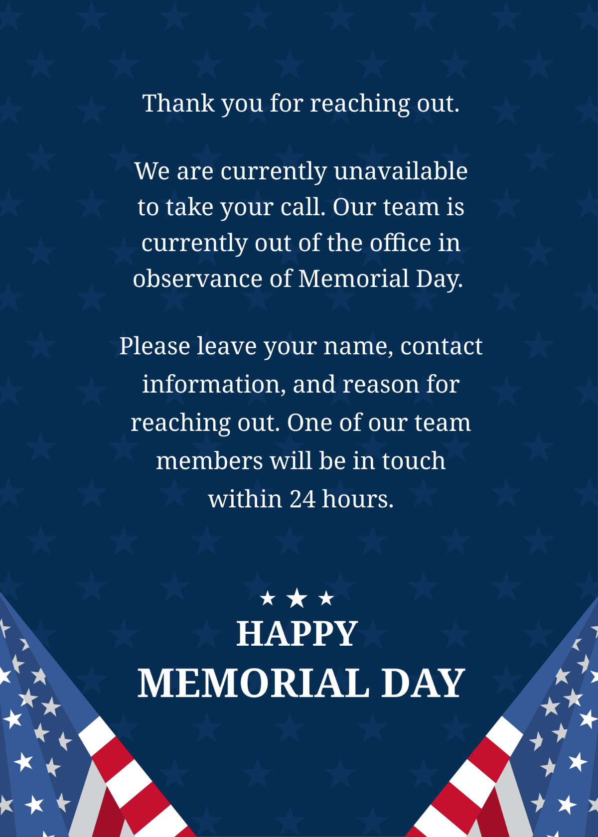 Free Memorial Day Out of Office Message Template