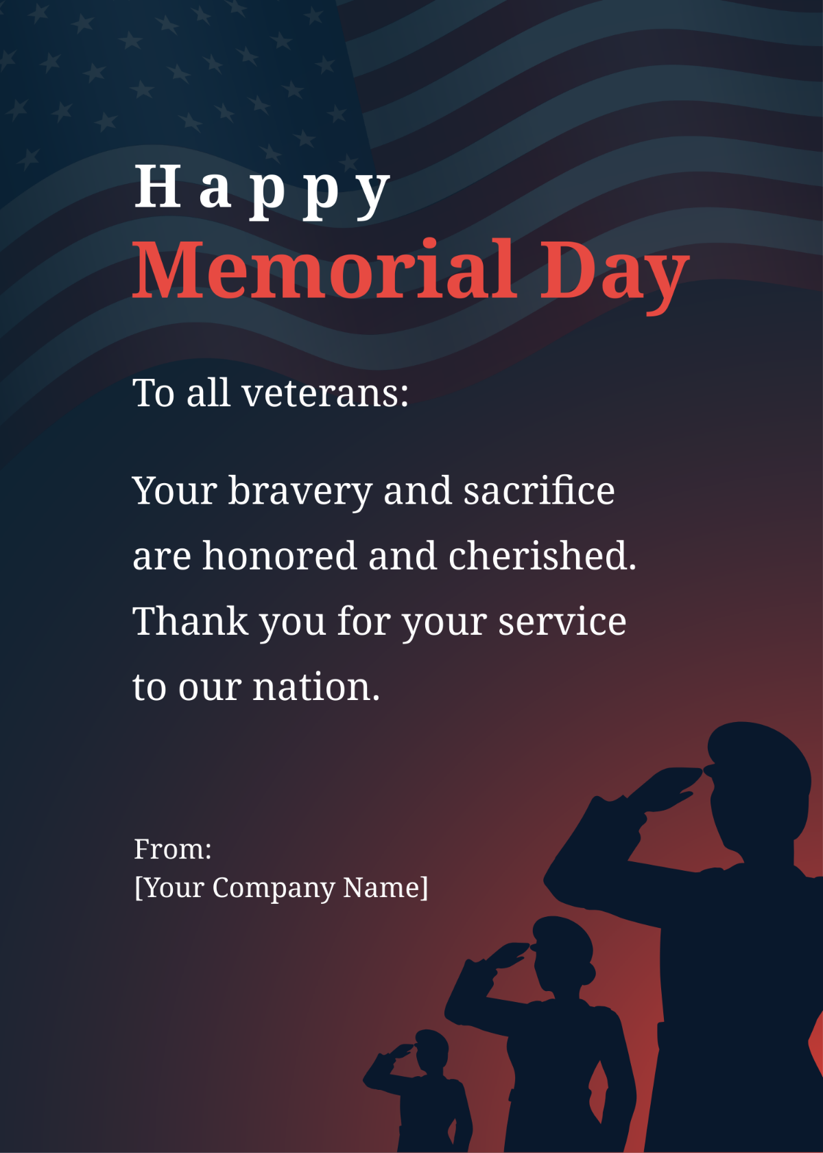 Free Memorial Day Message to Veterans Template