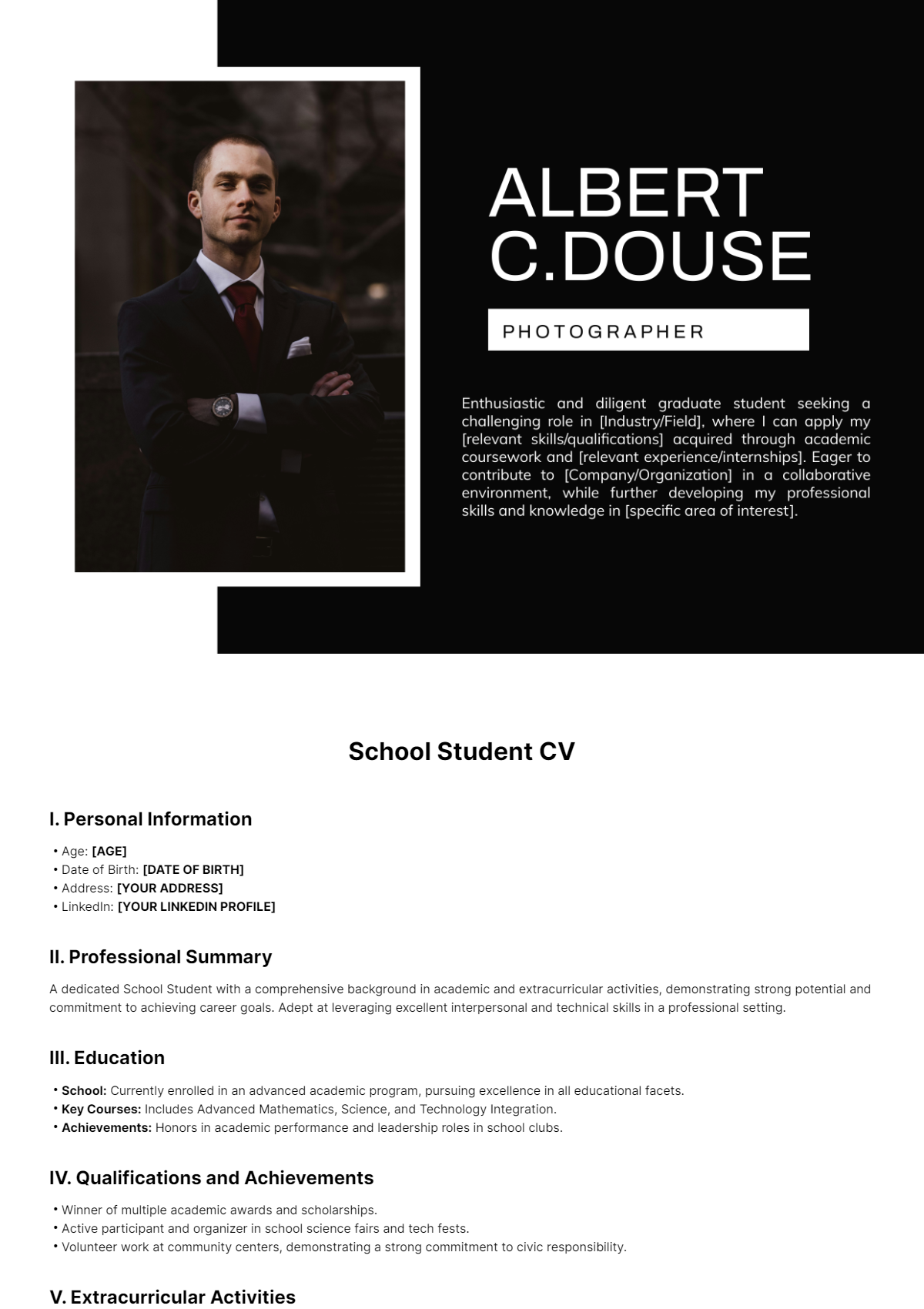 School Student CV Template - Edit Online & Download