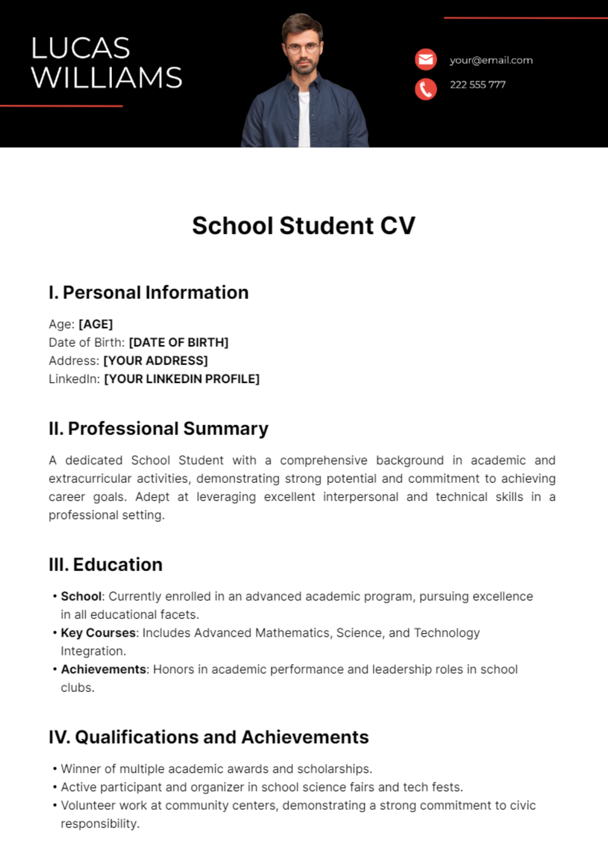 School Student CV Template