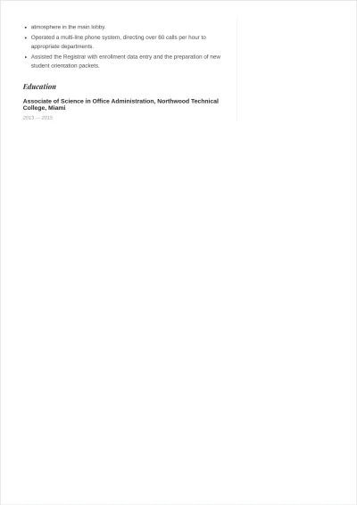 Free School Receptionist ATS CV Template, AI CV Builder