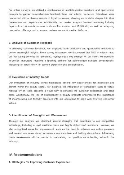 Free Salon Project Report Template to Edit Online