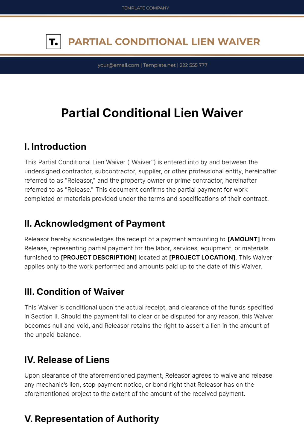 Free Partial Conditional Lien Waiver Template