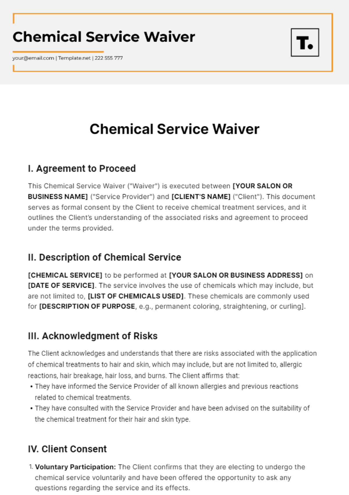 Free Chemical Service Waiver Template
