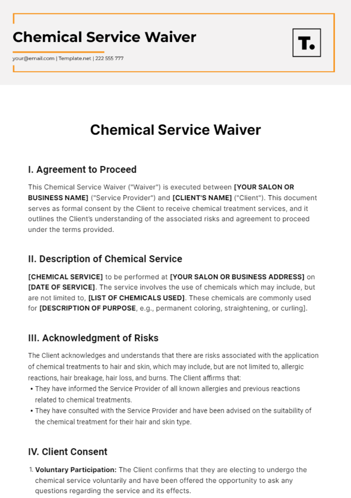 Chemical Service Waiver Template - Edit Online & Download