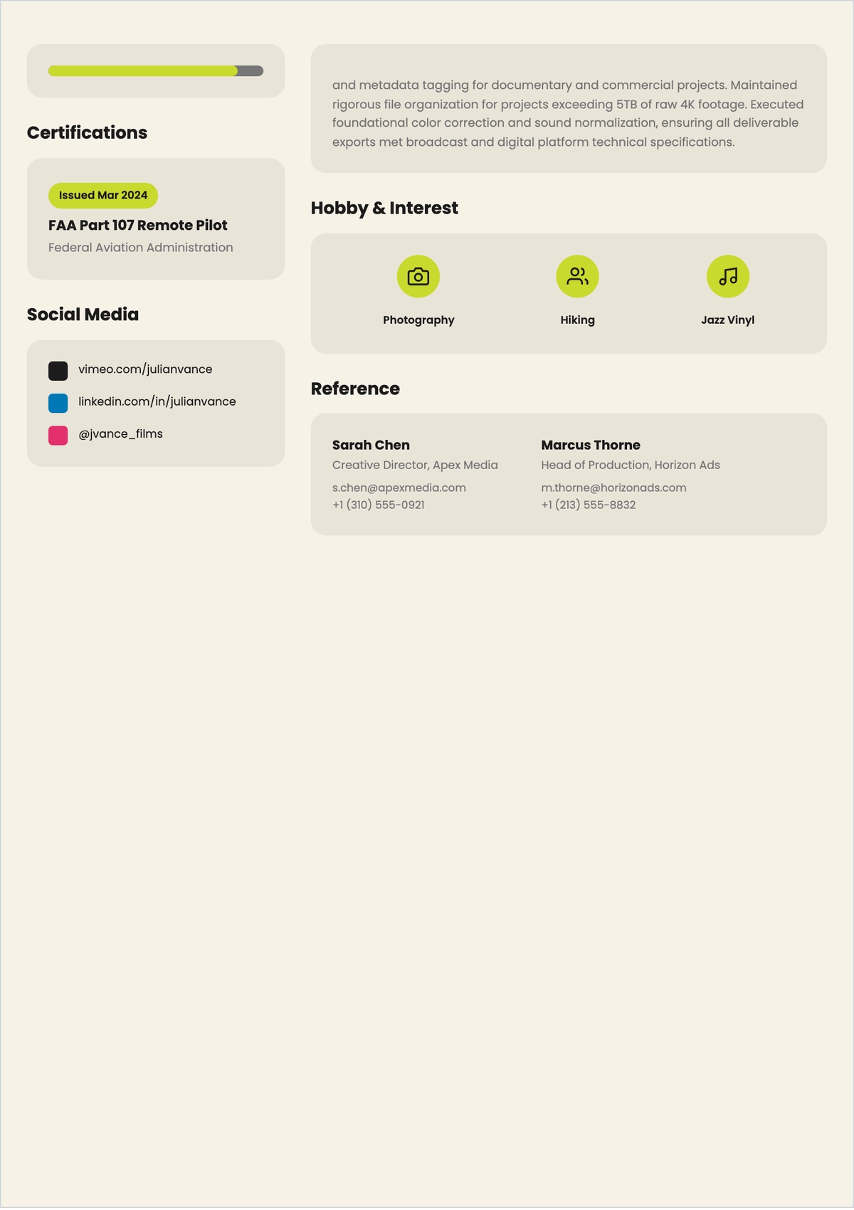 Free Videographer ATS CV Template, AI CV Builder
