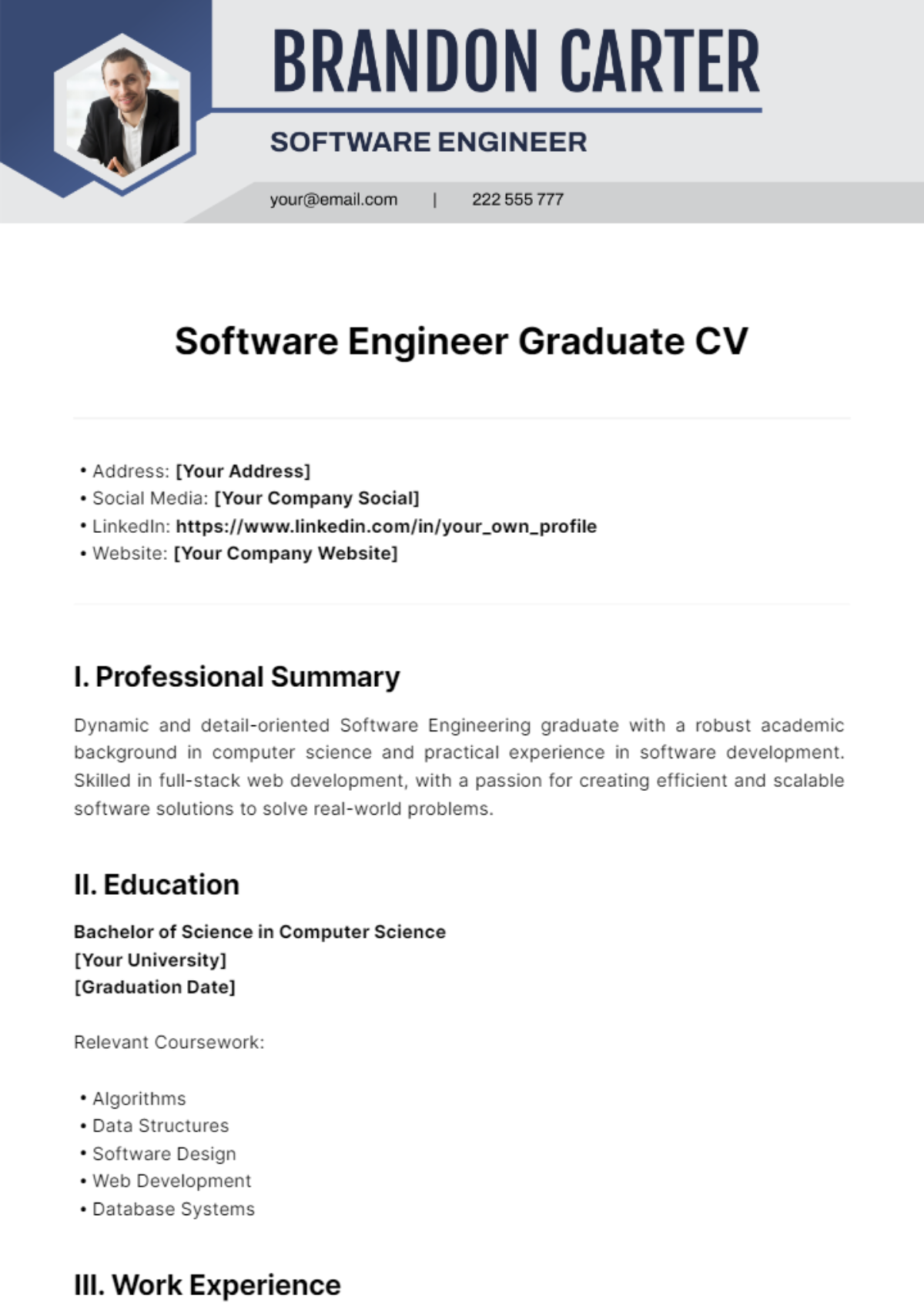 Software Engineer Graduate CV Template