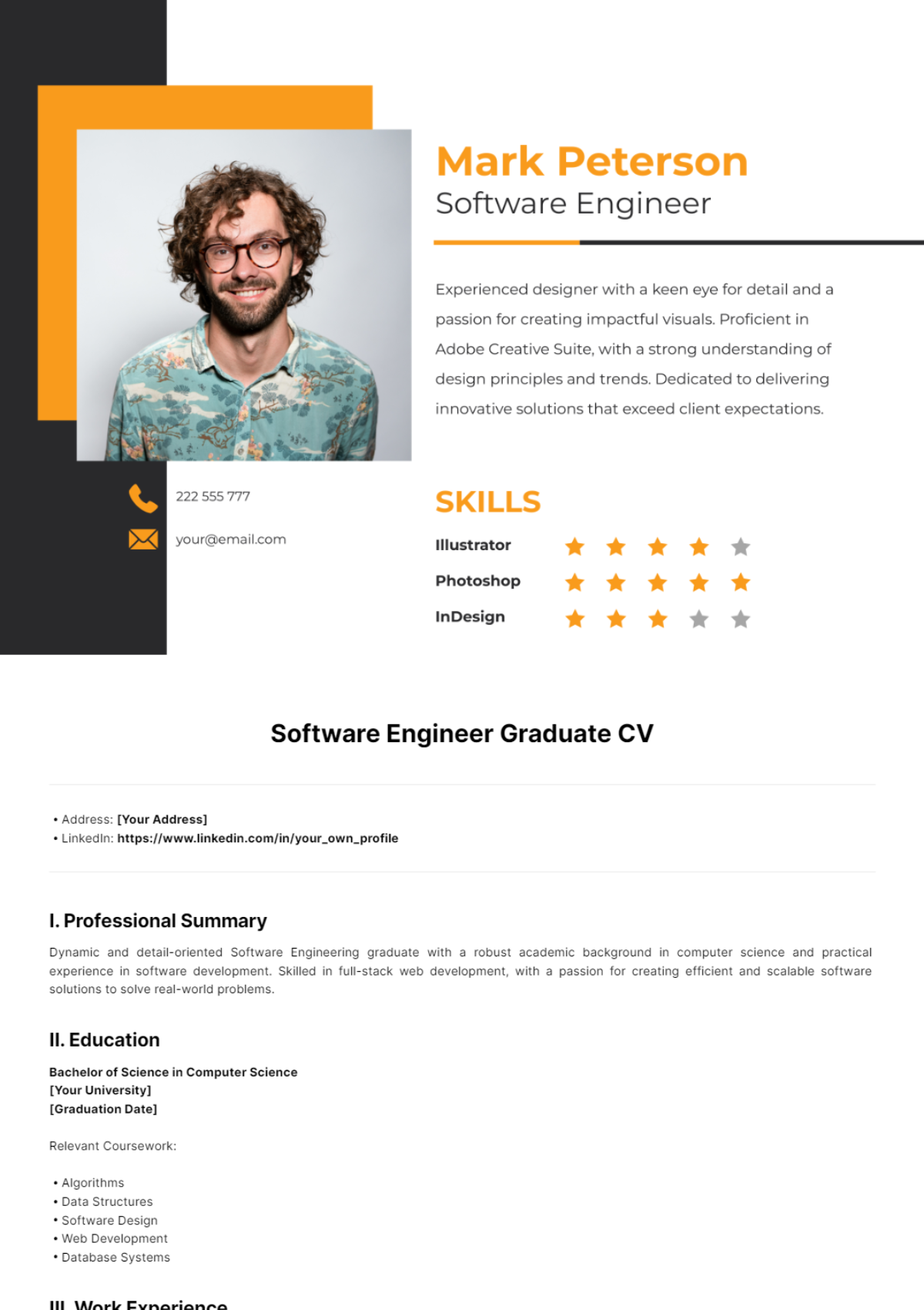 Free Software Engineer Graduate CV Template