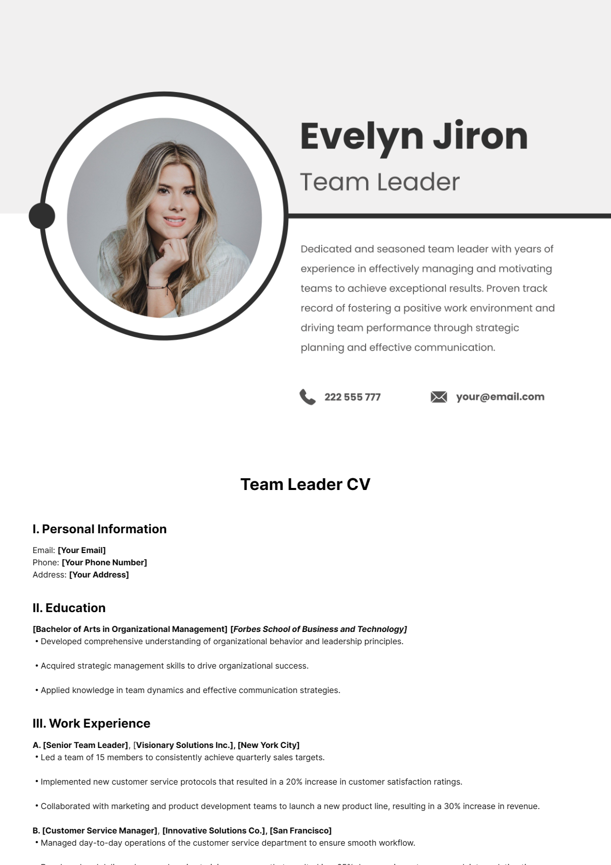 Team Leader CV Template - Edit Online & Download