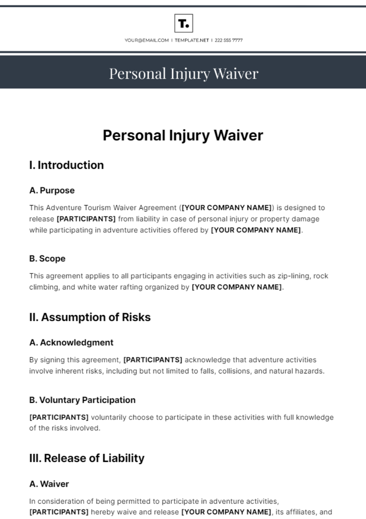 Free Personal Injury Waiver Template