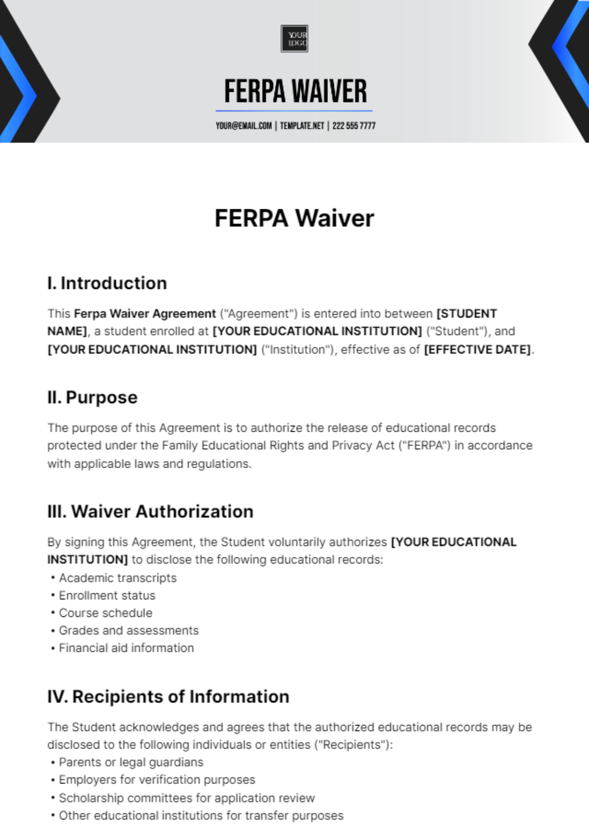 Ferpa Waiver Template