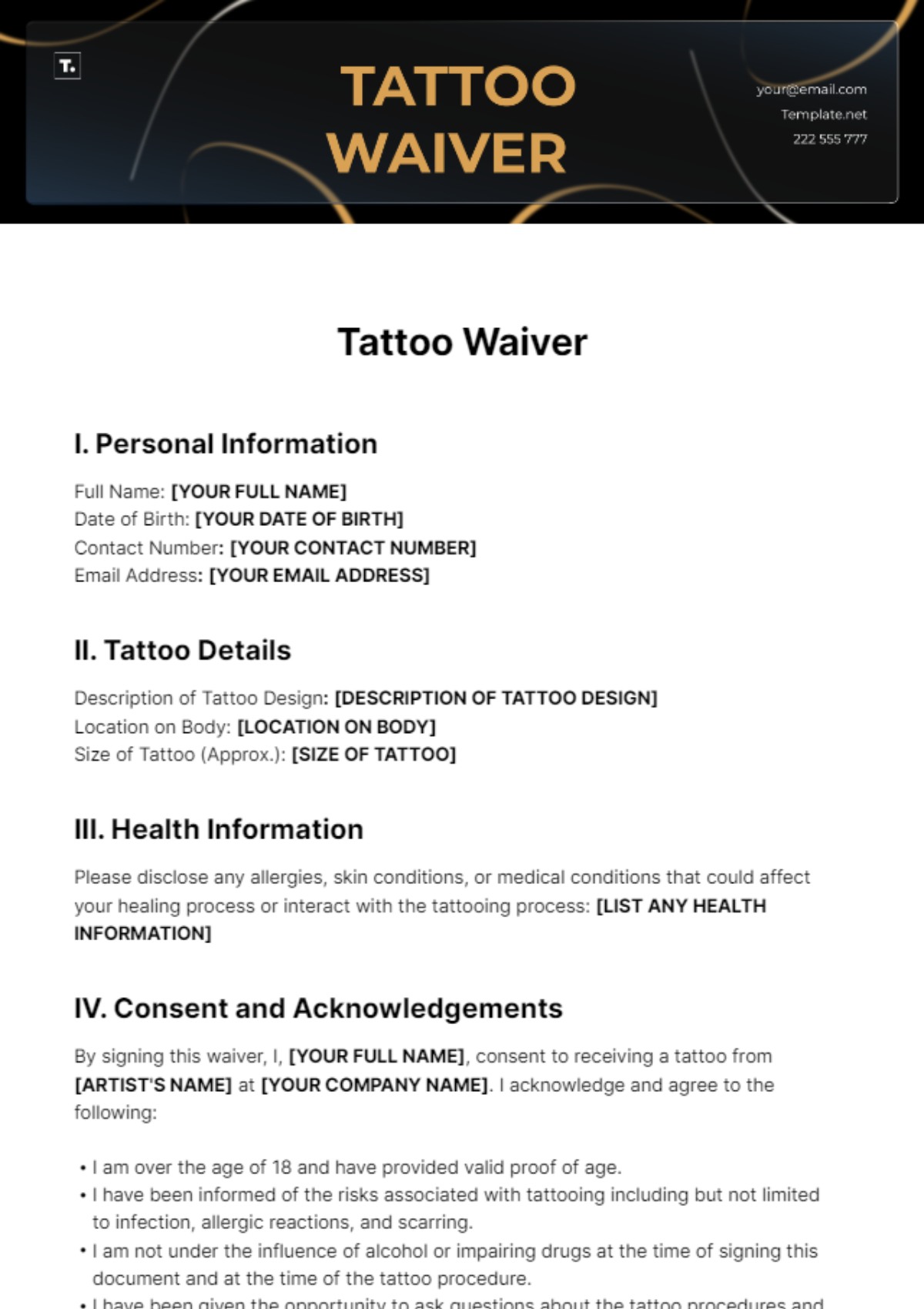 Tattoo Waiver Template