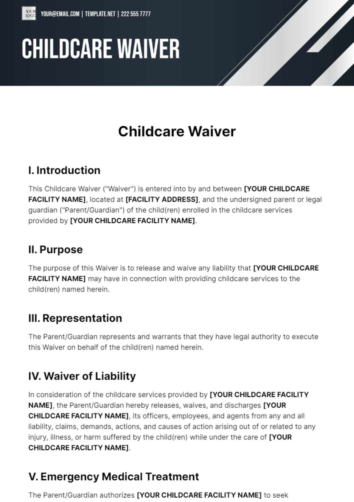 Childcare Waiver Template - Edit Online & Download