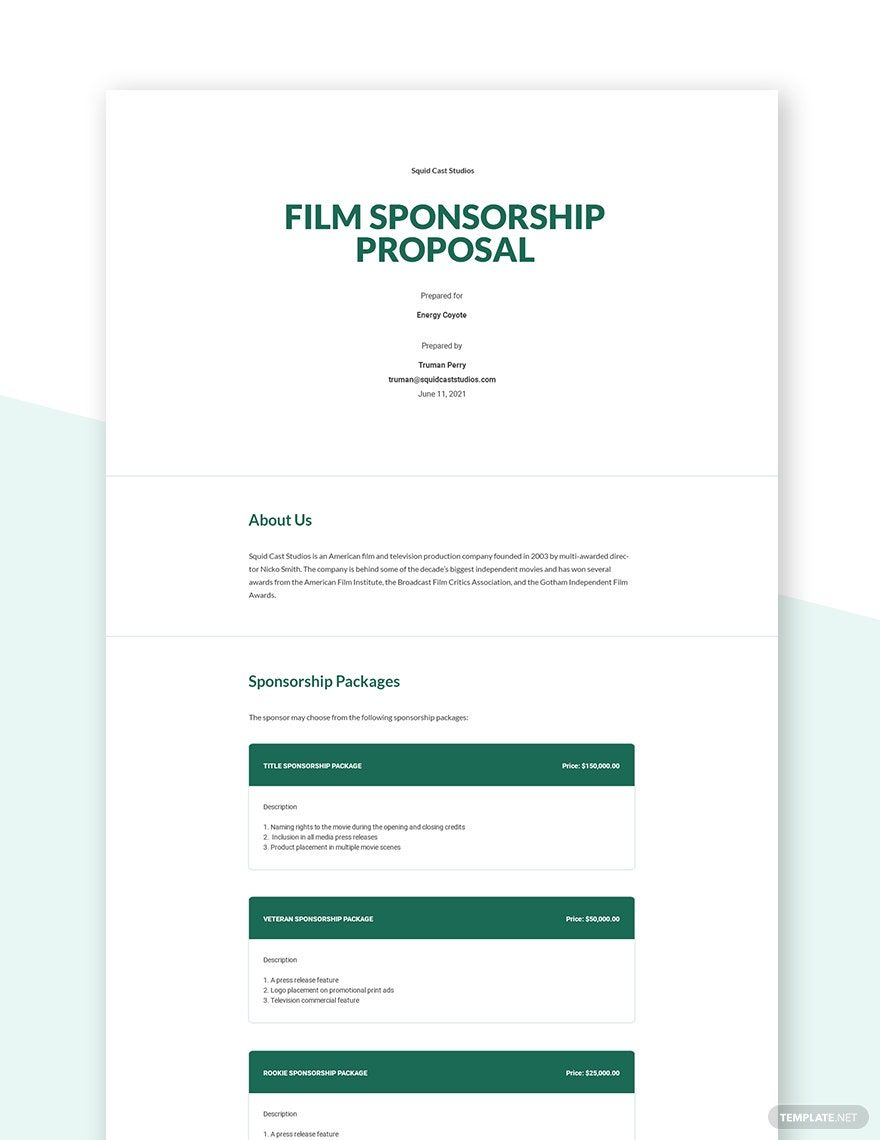Film Sponsorship Proposal Template