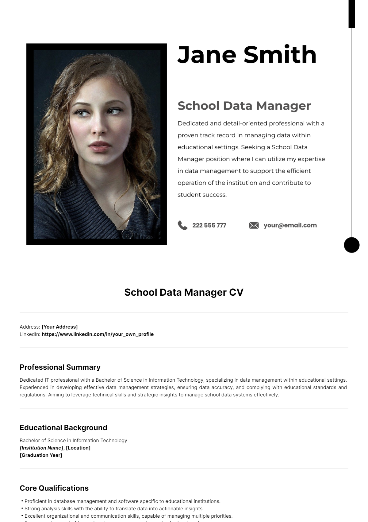 School Data Manager CV Template