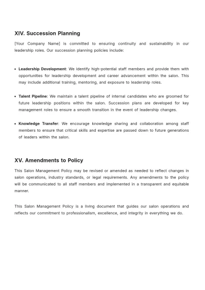 Free Salon Management Policy Template to Edit Online