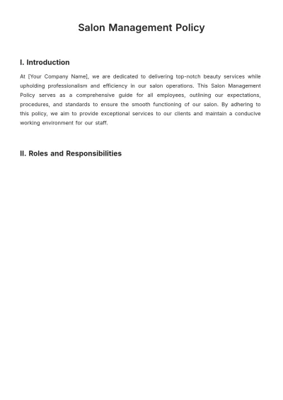 Free Salon Management Policy Template to Edit Online