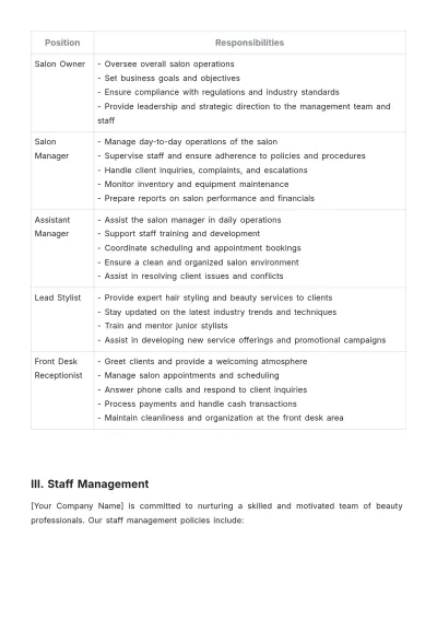 Free Salon Management Policy Template to Edit Online