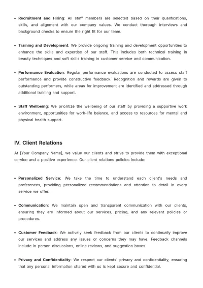 Free Salon Management Policy Template to Edit Online