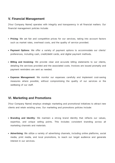 Free Salon Management Policy Template to Edit Online