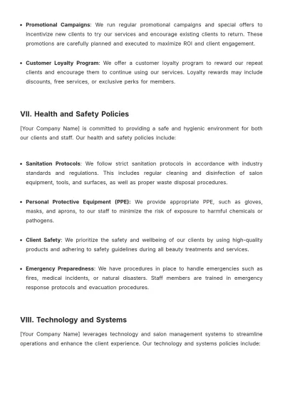 Free Salon Management Policy Template to Edit Online