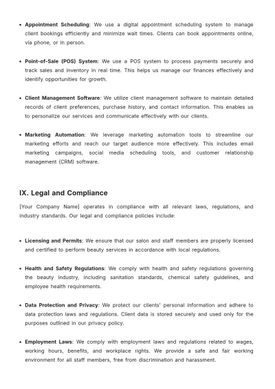 Free Salon Management Policy Template to Edit Online