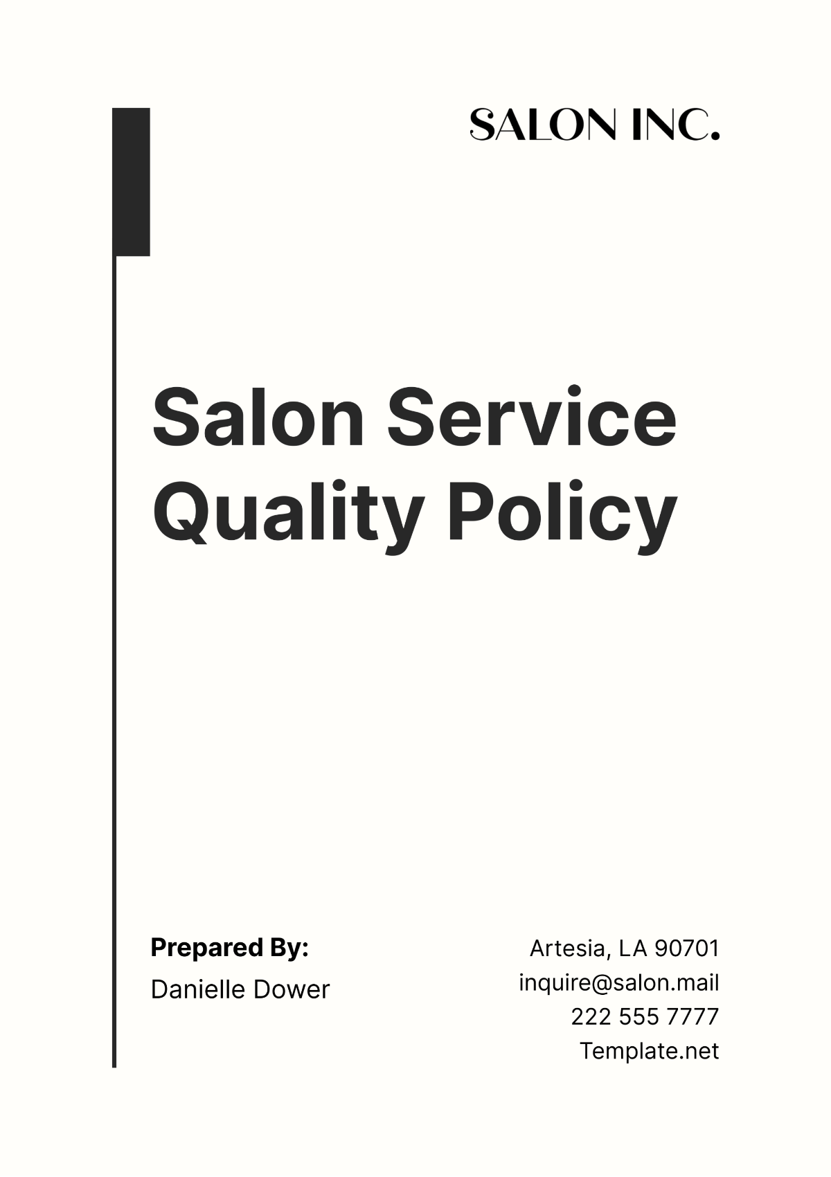 Salon Service Quality Policy Template - Edit Online & Download