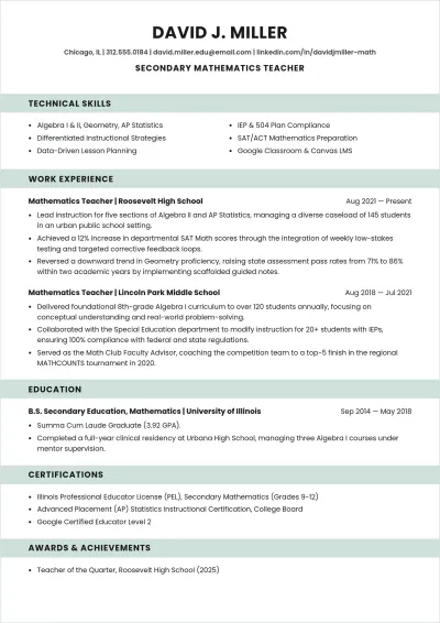 Free School ATS CV Format Template, AI CV Builder