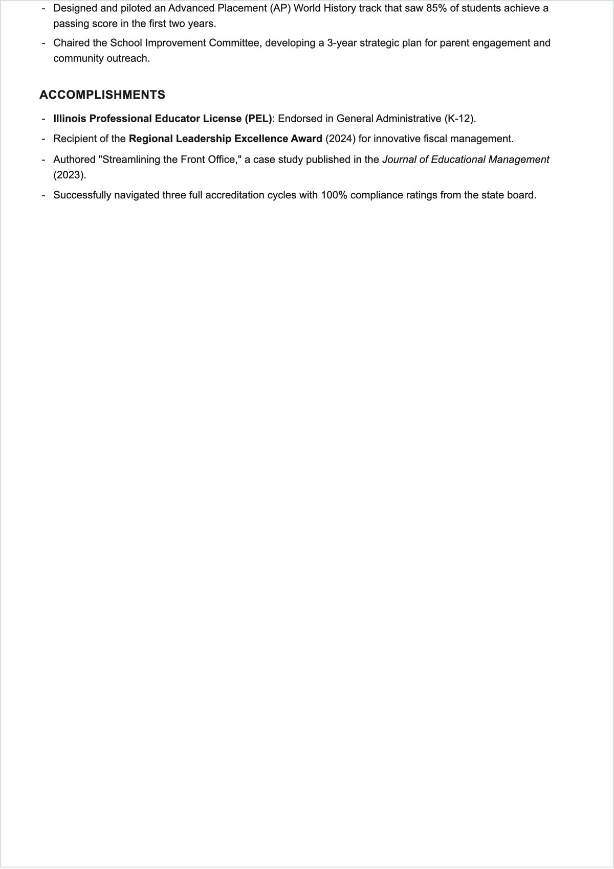 Free School Administrator ATS CV Template, AI CV Builder