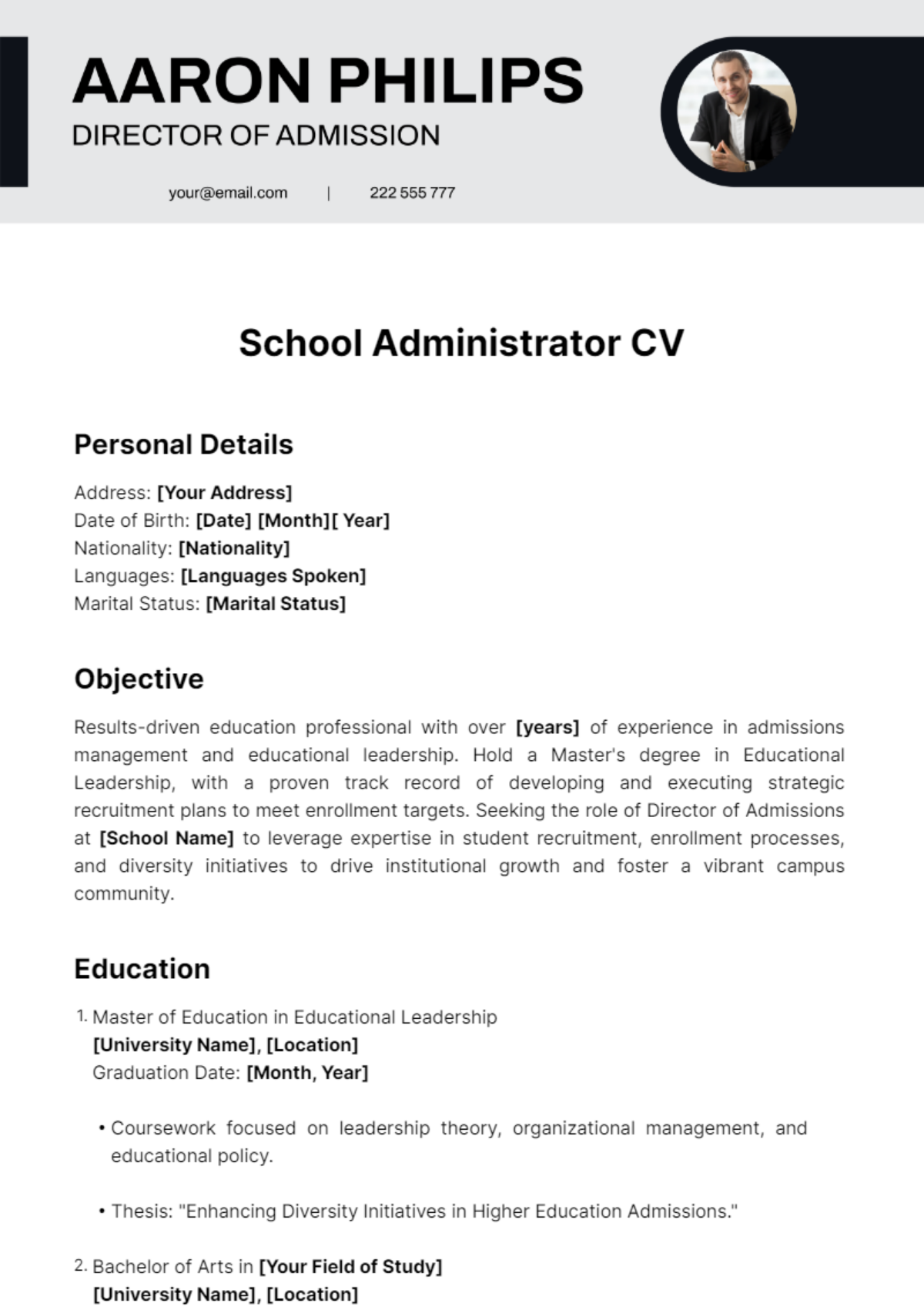 School Administrator CV Template